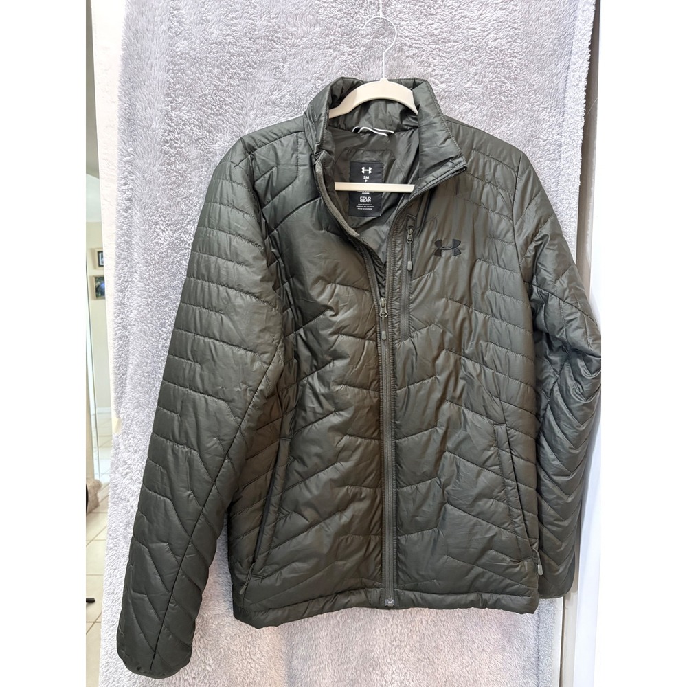 Under Armour ColdGear Storm Puffer Jacket Women Small Green Fitted Full Zip